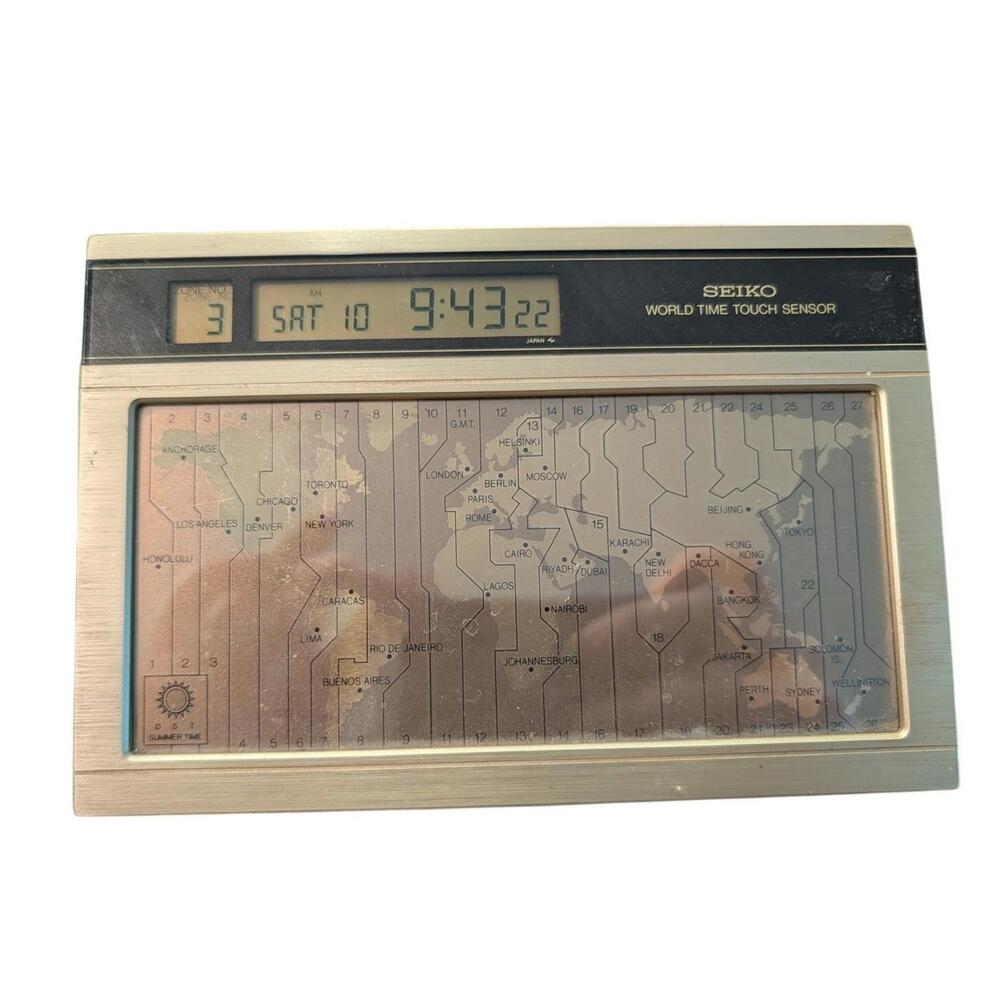 Vtg Seiko World Time Touch Sensor Desk Clock - Works!